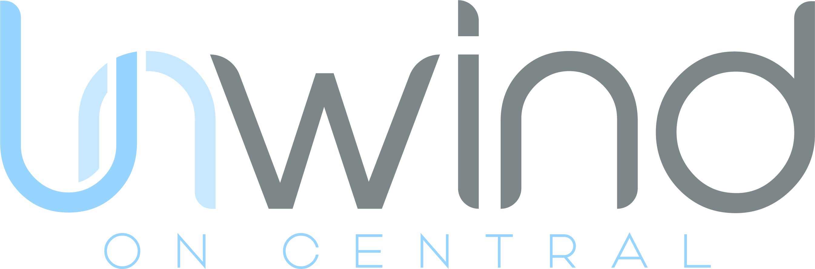 Light blue and gray colored Unwind Home button logo.